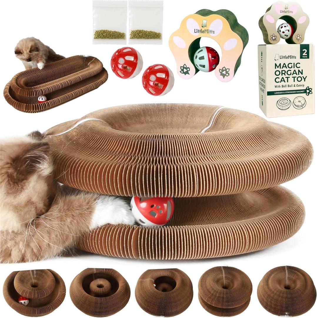 2-Pack Accordion Cat Toy Scratcher Cat Toys for Indoor Cats Expandable Cat Cardboard Scratcher, Magnetic Reversible Interactive Cat Toy | LittleMitts