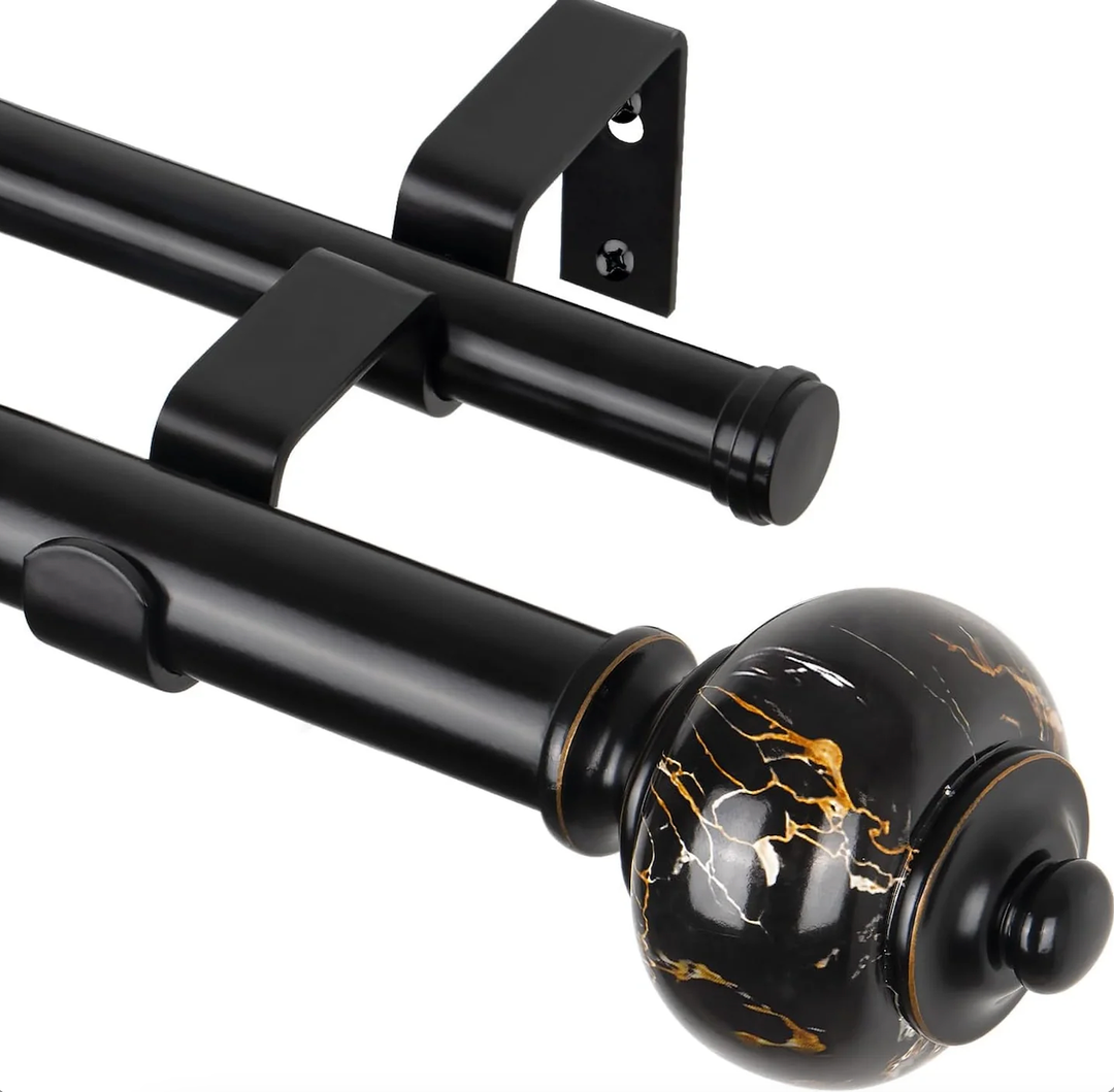 KAMANINA Bronze Double Curtain Rod 32-72 Inches, 1 Inch Telescoping Curtain Rods for Windows, Long Dual Curtain Rods with Marbled Finials