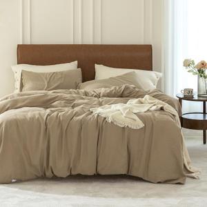 FOSSA Duvet Cover Set 100% Washed Cotton 2 Pieces Bedding Set Twill Soft Cozy Breathable Sturdy Substantial with Textured Weave Solid Camel Twin/Twin XL