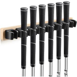 Blueweenly Wooden Golf Club Holder Wall Mount 8 Clips Golf Club Rack Hanger Organizer for Wall Display Garage Putters with Screws, Grip up Type (Wood Color)