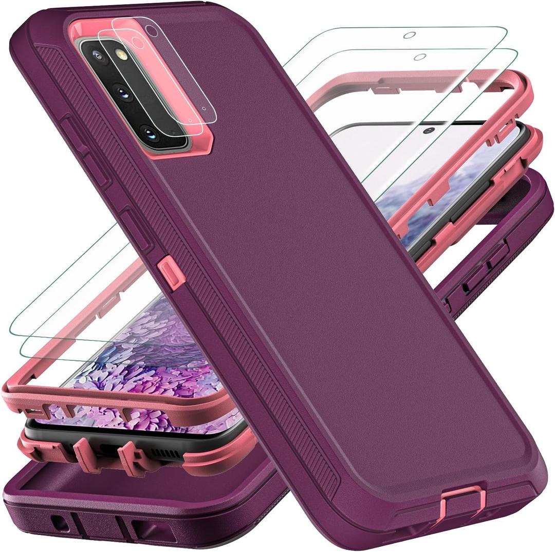 YKHJKLEC for Samsung Galaxy S20 Case, ONLY[NOT FIT Galaxy S20 FE/S20 Plus/S20 Ultra]with 2Pcs [Self Healing Flexible TPU Screen Protector & Camera Lens Protector] (Purple/Pink)