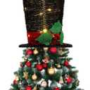 Christmas Tree Topper Hat with LED Light 8.5'' Black Tree Top Hat with Holly Decor for Xmas Holiday Christmas Santa Tree Topper Outdoor Decorations