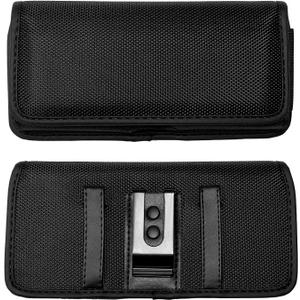 Nylon Cellphone Holster for Samsung Galaxy A32 A33 A53 A54, S22+, S23 FE, iPhone 11 Pro Max, XS Max, TCL ION X ION V - Horizontal Case Canvas Waist Carrying Pouch with Belt Clip/Loops, Black