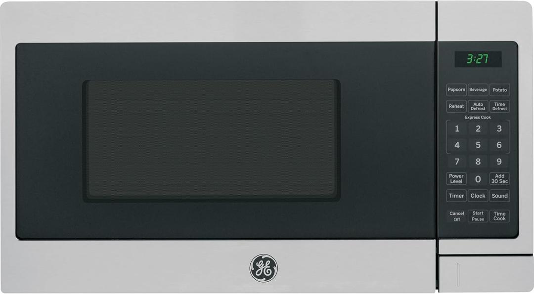 GE JEM3072SHSS Microwave Oven 700 Watts, Auto or Manual Defrost Option, Kitchen Essentials for The Countertop, 0.7 Cubic Feet Capacity, Stainless Steel