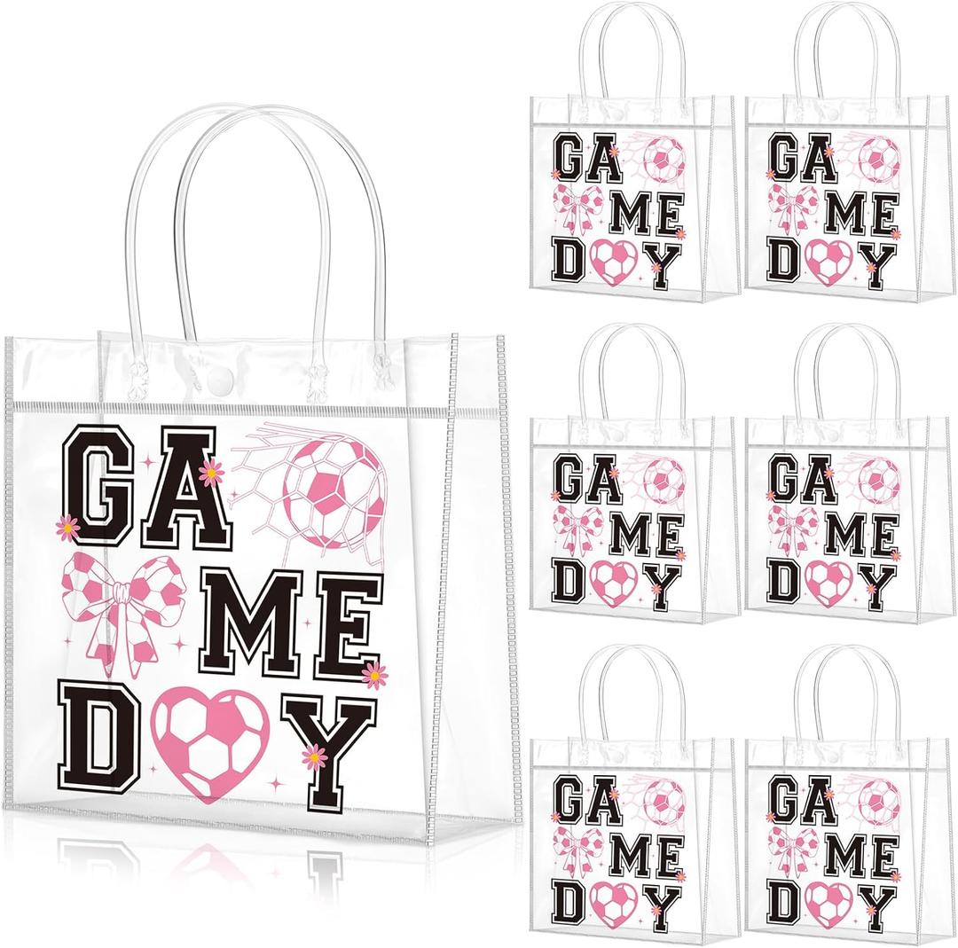 Wesnoy 20 Pcs Pink Bow Soccer Goodie Bags with Handles Reusable Cute Soccer Treat Bags for Team Candy Birthday Party Supplies 8 x 8 x 3.15''
