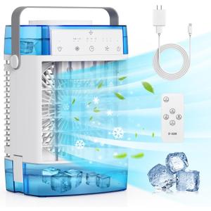 Portable Air Conditioners,3-Speed Small AC Fan, Evaporative Air Cooler with Remote,Timer function,7-Color Night light, 2 Mist modes,Personal Air Conditioner for Bedroom,Office,Room(Blue)
