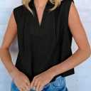 Tankaneo Womens Summer V Neck Tank Tops Collared Sleeveless Shirts Trendy Casual Loose Fit Blouse (Black, L)