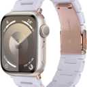 V-MORO Resin Band Compatible with Apple Watch Bands Series 11/10/9/8/7 46mm 45mm 44mm 42mm iWatch 6/5/4/3/2/1/SE with Rose Gold Buckle iWatch Ultra 49mm Lightweight Wristband Strap Women Men,White
