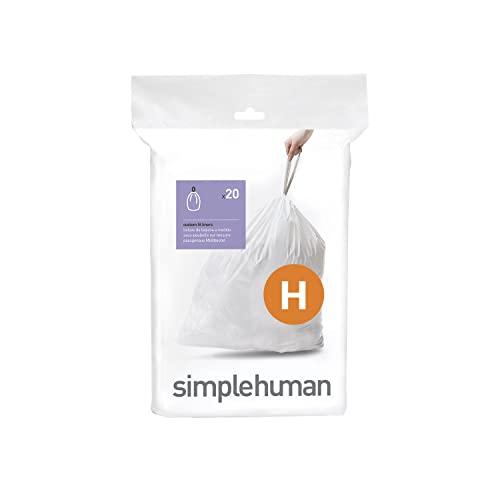 Simplehuman 100pk Custom-Fit Garbage Can Liners, White, 30L, 8 Gal, Thick Plastic, Unscented