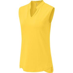 BGOWATU Women's Golf Polo T-Shirts Sleeveless V Neck Collarless Tennis Shirts UV Protection Quick Dry Lightweight (13-yellow)