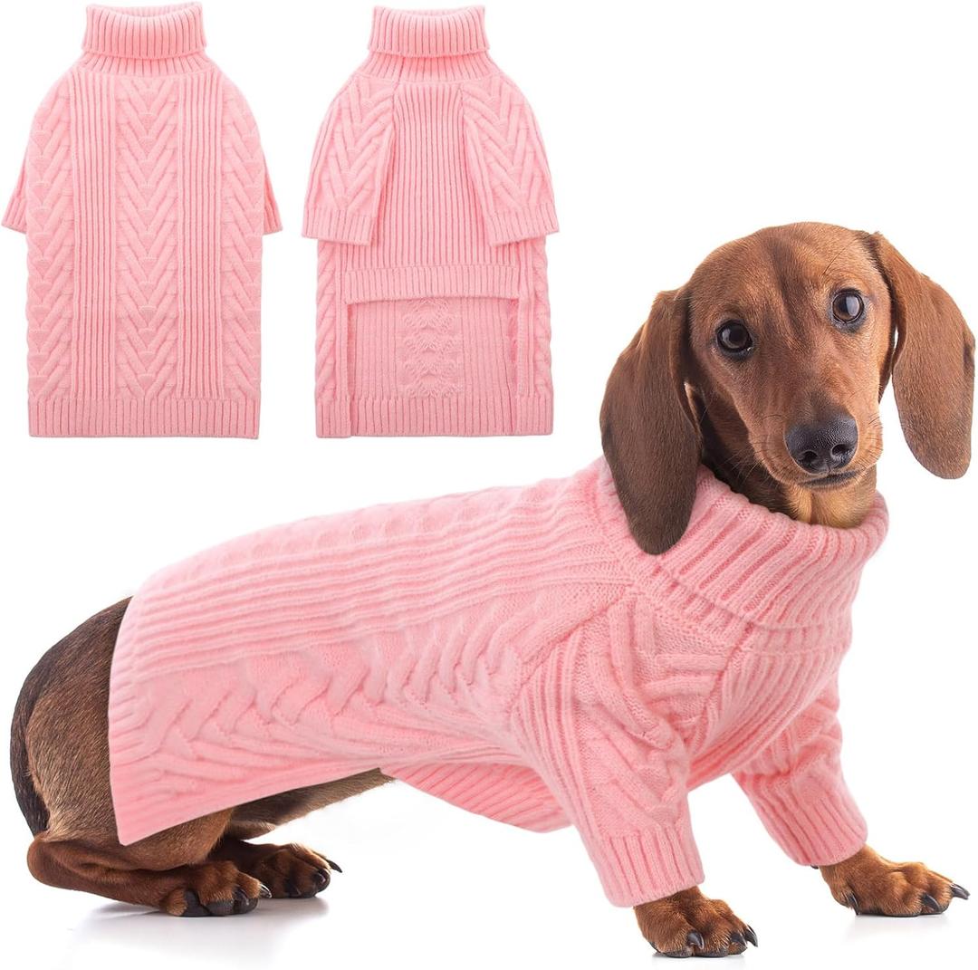 ASENKU Dog Sweater, Dog Sweaters for Medium Dogs, Warm Pullover Doggie KnitTurtleneck Warm Clothes for French Bulldog, Boston TerrierPink, M