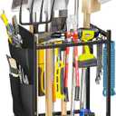 SUFAUY Garden Tool Organizer, Rolling Heavy-Duty Garage Tool Stand, Yard Storage Rack with Casters and Hooks, Black