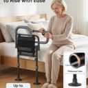 Bed Rails for Elderly Adults Safety - 180° Foldable Bedside Rail with Non-Slip Handle, Stepless Height Adjustable Legs, Large Suction Feet, Motion Sensor Light & Storage Bag (Metallic Black)