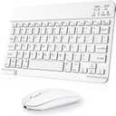 Wireless Keyboard and Mouse Combo, Rechargeable Bluetooth Keyboard & Mouse with 2.4 GHz Wireless USB Receiver, Compatible with iPad, Smartphone, PC, Laptop, Windows/iOS/Android, White