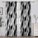 weesire Black and Grey Blackout Curtains Modern Striped Decorative 100% Light Blocking Darkening Grommet Grey Curtain for Living Room Villa, Bedroom Gray and White 2 Panels Set, 52x84 Inches