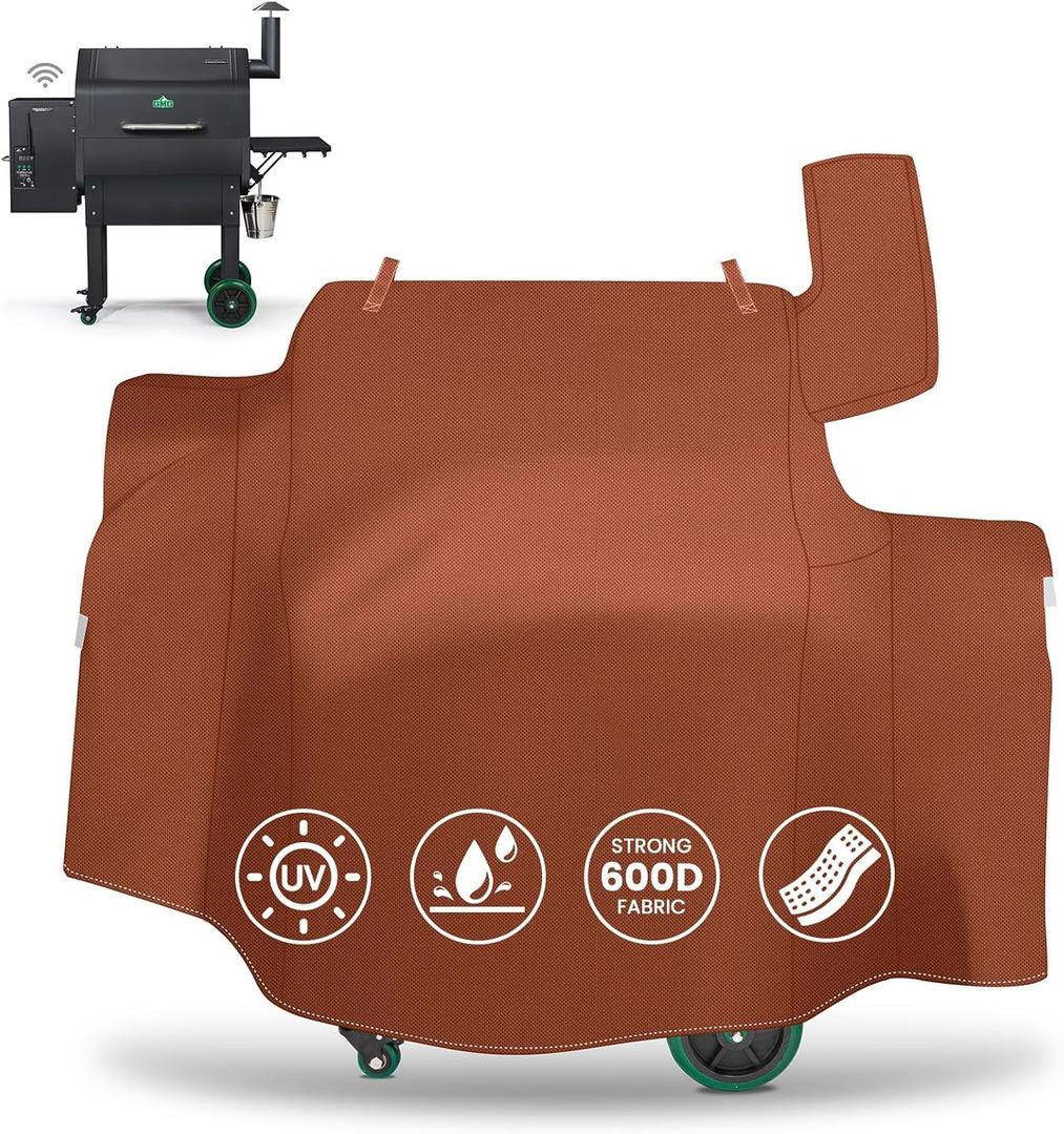 QuliMetal Grill Cover for Green Mountain Daniel Boone Prime WiFi Grills and Green Mountain Grill Ledge Model, Full Length GMG Daniel Boone Smoker Cover, 600D Fabric, Brown