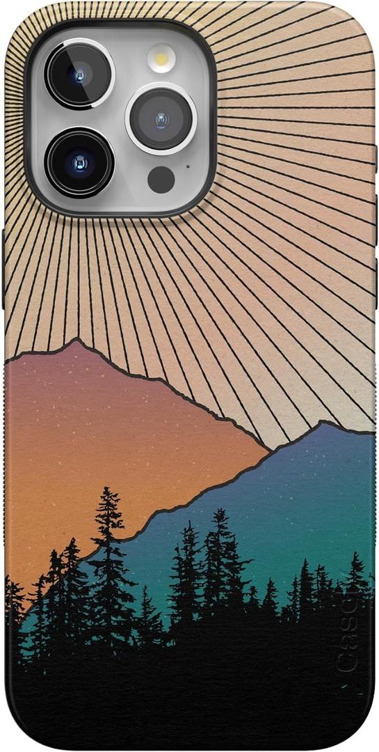 Casely iPhone 15 Pro Case | Golden Hour | Mountain Sunset Phone Case | Compatible with MagSafe and Action Button