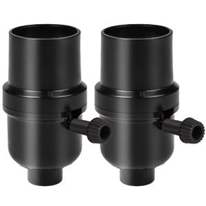 Venforze 3-Way Lamp Socket Replacement,E26 Base UL Listed, Turn Knob for Low-Medium-High Light Settings, Lamp Parts for Table Lamp Repair(2 Packs Black)