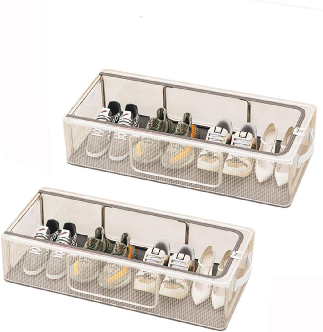 Household Multifunctional Transparent Shoe box Large capacity Stackable under the bed Shoes Storage box Bedroom Living room Storage Foldable Space-saving