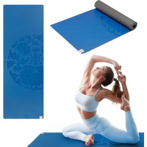 Gaiam Dry-Grip Yoga Mat - 5mm Thick Non-Slip Exercise & Fitness Mat for Standard or Hot Yoga, Pilates and Floor Workouts - Cushioned Support, Non-Slip Coat - 68 x 24 Inches (Blue)