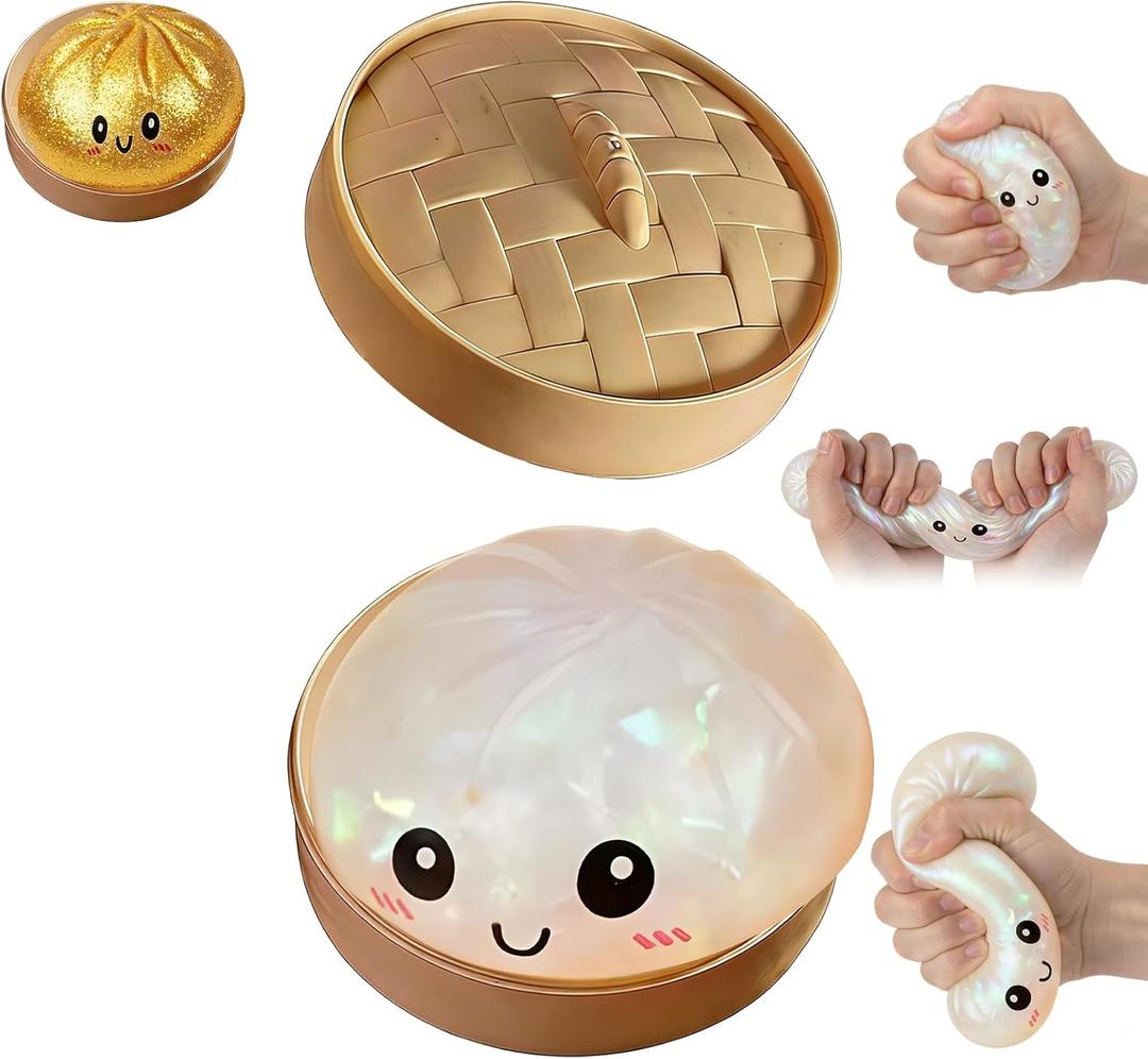 Flashing Dumplings,Soft and Cute Flashing Dumpling Toy,Dumpling Stress-Relieving Ball,Elastic Tabletop Toy,Soft and Squeezable Stress-Relieving Dough (White)