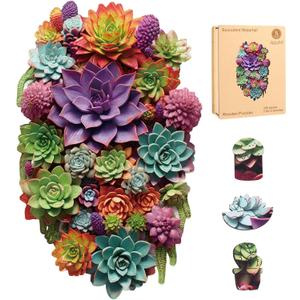 Delobil Puzzles for Adults with Puzzle Saver - Succulent Wooden Puzzle Unique Adult Jigsaw Puzzles Brain Teaser Family Game Gift 200 Pieces 12.6" X 7.8"