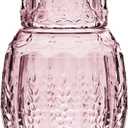 Elle Décor Vintage Bedside Water Carafe With Tumbler – Elegant Pitcher and Matching Drinking Glass Doubles As Lid For Guest Room, Office-Makes A Gift, 4.7x10.4, Pink