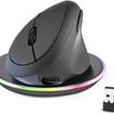 Perixx PERIMICE-719RX Wireless 2.4G Rechargeable Ergonomic Mouse - Duo Wired and Cordless Charging Feature - Wireless Charger Included - Black