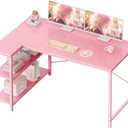 Huuger L Shaped Desk, 47 Inches Computer Desk with Reversible Storage Shelves, Gaming Desk, Corner Desk Home Office Desks, Writing Study Desk with Metal Frame, Pink