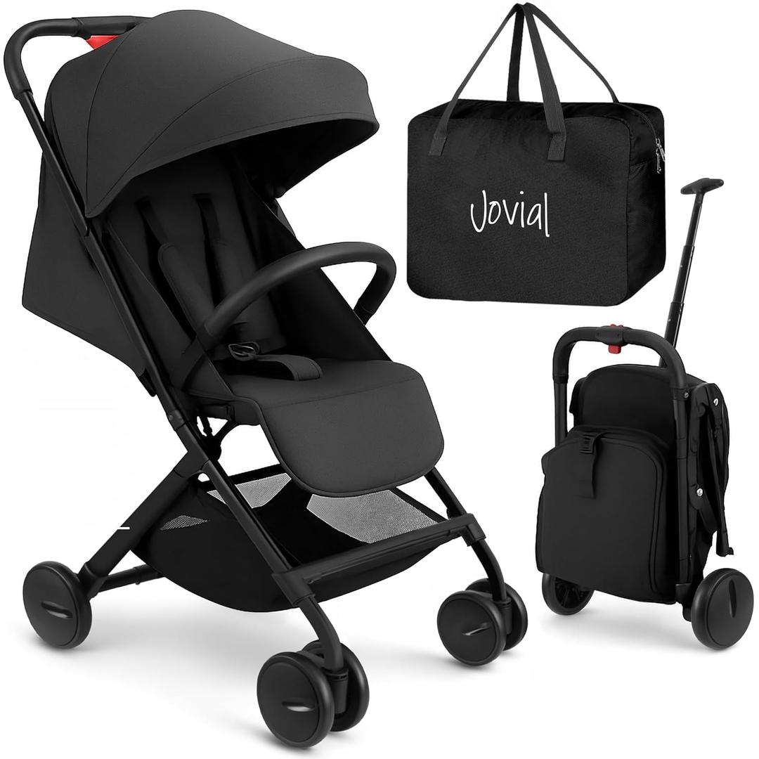 Jovial Lightweight Travel Baby Stroller with One-Hand Easy Fold, Compact Portable Baby Stroller for Everyday Use and Family Travel, with Canopy, Basket, and Included Storage Bag