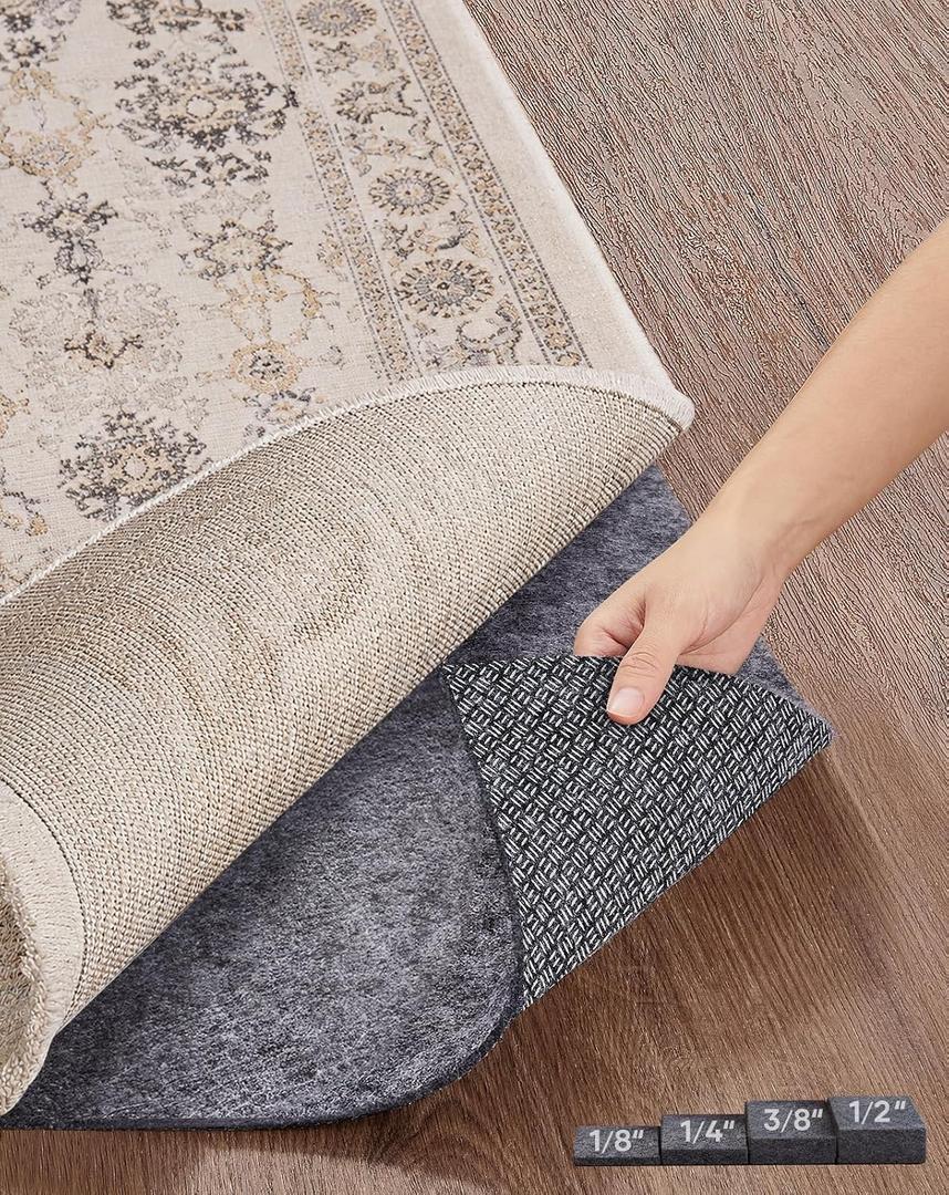 Non Slip Cushioned Rug Pad Gripper, 2 x 12 Ft, 1/8 inch Thick Felt Carpet Liner Protector Mat for Area Rugs and Hardwood Floors, Keep Rugs Safe and in Place, Grey
