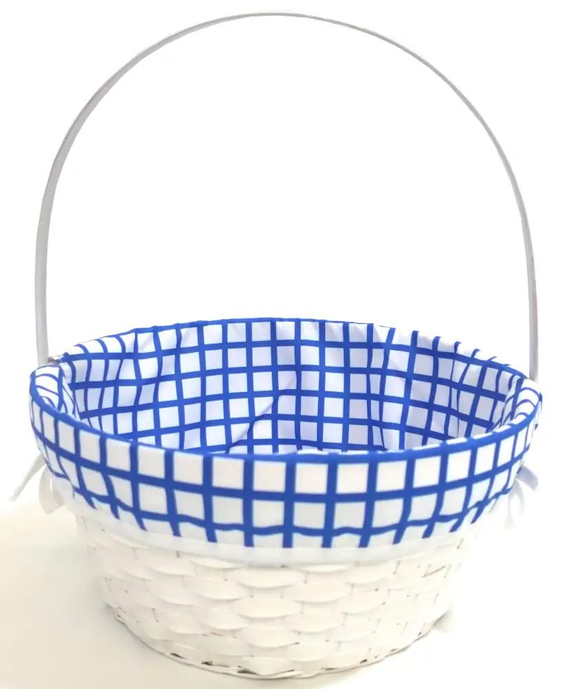 Easter Bamboo Basket Blue Grid 12In