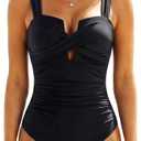 Daci Women Tummy Control One Piece Swimsuits - Push Up Bathing Suit Twist Front Cutout Slimming Swimwear (Black, L)