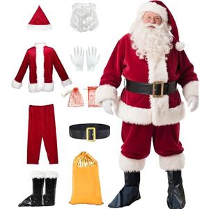 AMHSCOCA Santa Claus Costume for Men Christmas 9pcs Santa Suit Adults Men Professional,Santa Outfit Jacket Set Xmas Cosplay