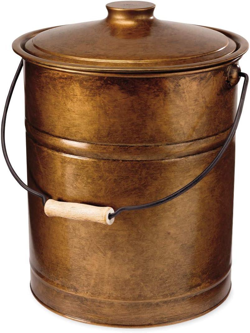Plow & Hearth 3 Gallon Black Large Ash Bucket with Lid and Wood Handle | 28 Gauge Galvanized Iron Metal | Double Bottom | Tool for Fireplaces Fire Pits Wood Burning Stoves (Copper)