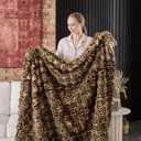 760GSM Faux Rabbit Faux Fur Throw Blanket,Super Thick Warm Bubble Blanket Throw,Fuzzy Luxury Plush Decorative Blanket for Couch Bed Sofa(Leopard Brown,50''x 60'')