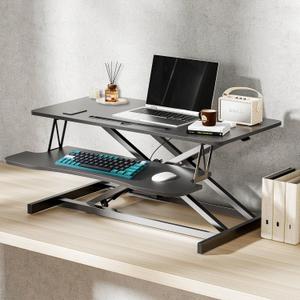 AQQHSAIN Standing Desk Converter 36 Inch Wide Sit to Stand Converter Desk Height Adjustable Riser with Keyboard Tray Laptop and Dual Monitor Desktop Workstation Riser for Home Office Computer, 39.8 inches x 20.47 inches x 6.69 inches