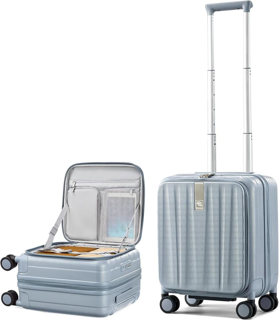 Hanke 16 Inch Expandable Under Seat Luggage with Wheels Top Opening Small Suitcase with Wheels Carry On Luggage Airline Approved Lightweight Hard Shell Suitcases for Weekender Overnight-Grey