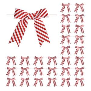 Meseey 30 Pcs 3 Inches Mini Twist Tie Red Striped Printed Grosgrain Ribbon Bow Smal Bows for Applique Embellishment Crafts Sewing Scrapbook Baby Shower Wedding Christmas Girls Dress Hair