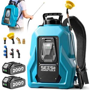 SEESII Backpack Sprayer Battery Powered, Leak-Proof 5-Gallon, Dual Battery Electric Sprayer with Telescopic Brass Wand & 7 Nozzles, 100 PSI Adjustable Pressure for Weed Lawn Garden Pest Control