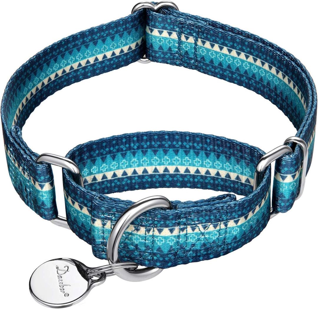 Martingale Dog Collar No Pull Pet Collar Heavy Duty Dog Martingale Collars Silky with Unique Geometric Pattern for Medium and Large Dogs (M, Turquoise) (M: 14"-21")