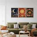3Pcs Sun And Moon Celestial Wall Art Tarot painting Decor Pictures Astrology Gothic Wildflowers Star Canvas Posters Prints for Bedroom Office Living Room Bathroom Home Decoration Unframed
