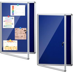 Blulu 2 Set 24 x 36 Inch Enclosed Bulletin Boards Lockable Noticeboard Windproof Outdoor Cork Display Wall Case with Locking Door for School Office Notices(Blue)