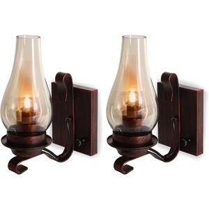 Wall Sconces Plug in Set of 2 Dimmable Rustic, Red Bronze Vintage Glass Wall Light, Retro Farmhouse Industrial Bedside Wall Lamps for Bedroom,Living Room,Hallway,Wall Mount Home Lighting