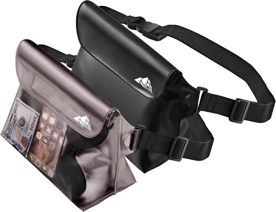 HEETA 2/3/4 Pack Waterproof Pouch with Waist Strap, Screen Touchable Dry Bag with Adjustable Belt for Phone Valuables for Kayaking, Swimming, Snorkeling, Boating, Fishing, Surfing & Beach (Black & Grey)