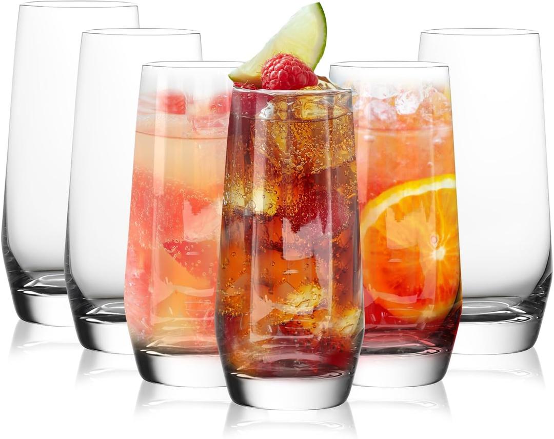 CHLJAR Drinking Glasses Set of 6,18oz Highball Glass, Thick Bottom Glass Cup Set, Glassware Sets for Cocktail, Beer, Wine, Whiskey, Water and Juice Drinkware