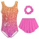 Idgreatim Gymnastics Leotards for Girls 4T 5T Sparkly Gray Pink Ballet Leotard with Removable Skirt Athletic Tumbling Class Practice Gymnastic Outfits. Size 5Y