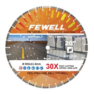 FEWELL 20" Concrete Diamond Saw Blade,Asphalt Diamond Blade Multi-Purpose for Cutting Hard Reinforced Concrete Asphalt Masonry Stone Terrazzo, Laser-Welded Segmented, 1"-20mm Arbor