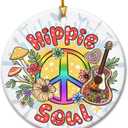 10 x Hippie Christmas Ornaments 2025, Hippie Gifts for Women, Men, Friends, Family - Peace Sign Ornaments for Tree Decorations, Ceramic Boho Christmas Ornaments - Boho Xmas Party Favors