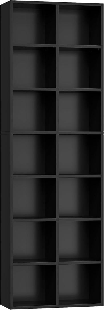 FOTOSOK Black Bookshelf 7-Tier Narrow Bookshelf Tall DVD CD Media Shelf, 19.6 inches x 9.3 inches x 70.9 inches